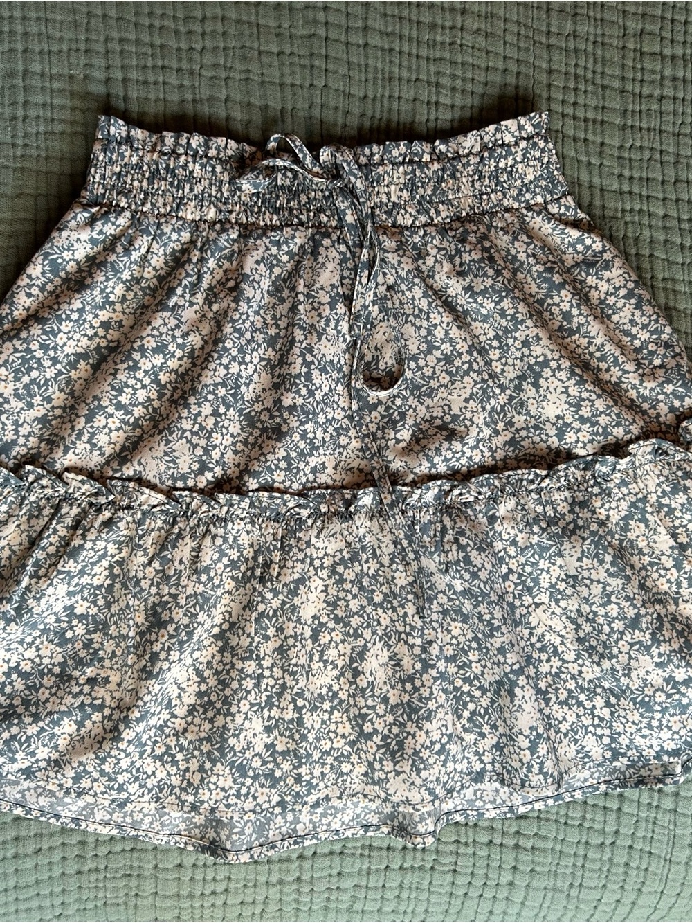 Paper Crane Blue and White Floral Tiered Mini Skirt
